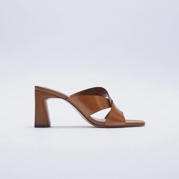 Zara Block Heel Leather Sandals. Size 9